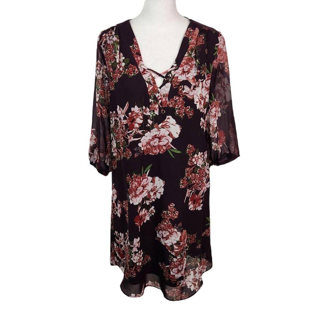 IZ Byer Burgundy Floral Dress Size Medium Oxblood Wedding Guest Dress